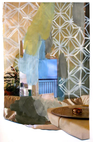 Beach House, 2009, Acrylic paint and magazine collage, 6 1/4 x 10 1/2 inches