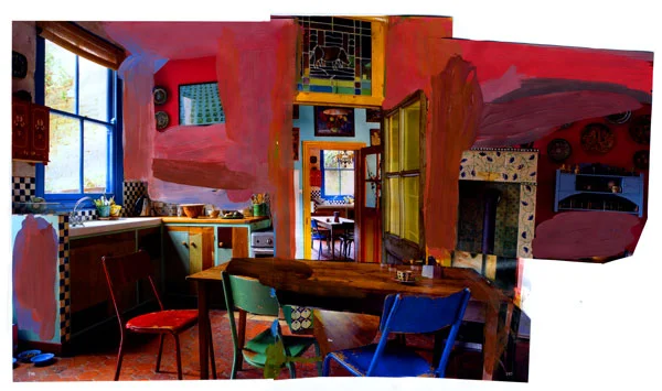 At Home, 2009, Acrylic paint and magazine collage, 19 x 11 inches