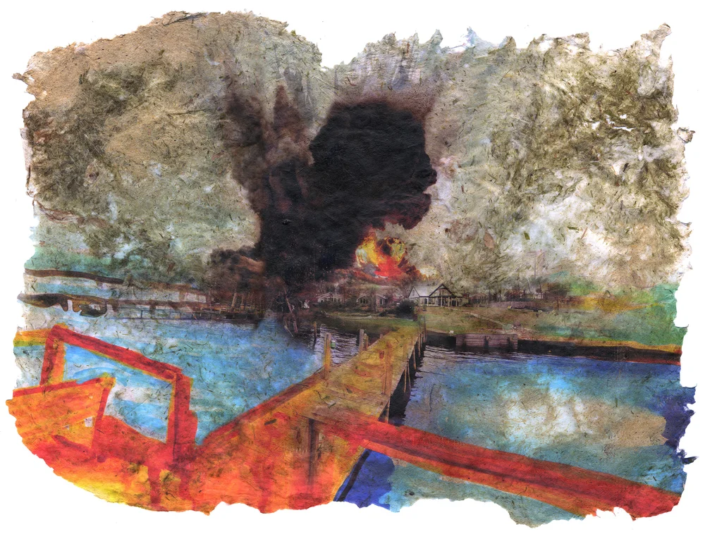 Strike, 2017, Pigment print on handmade paper (cotton, daylily, bamboo, hosta, and yucca), 17 1/2 x 22 inches