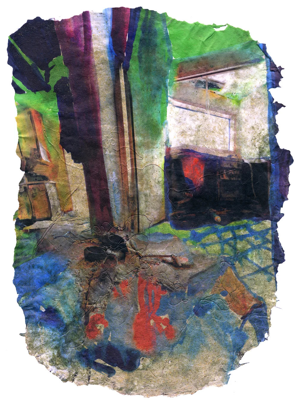 Missing Shoe, 2017, Pigment print on handmade paper (cotton, hosta, yucca, bamboo, daylily and linen thread), 22 x 15 inches