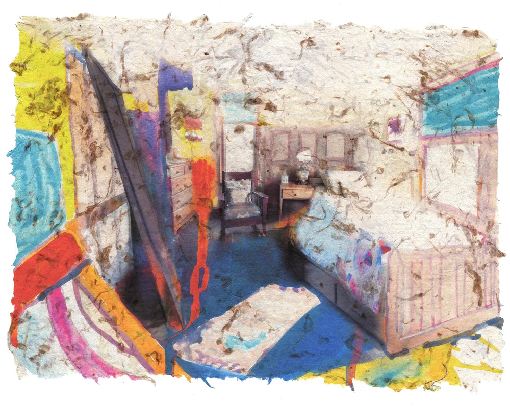 She's Gone, 2017, Pigment print on handmade cotton paper, 18 x 24 1/2 inches