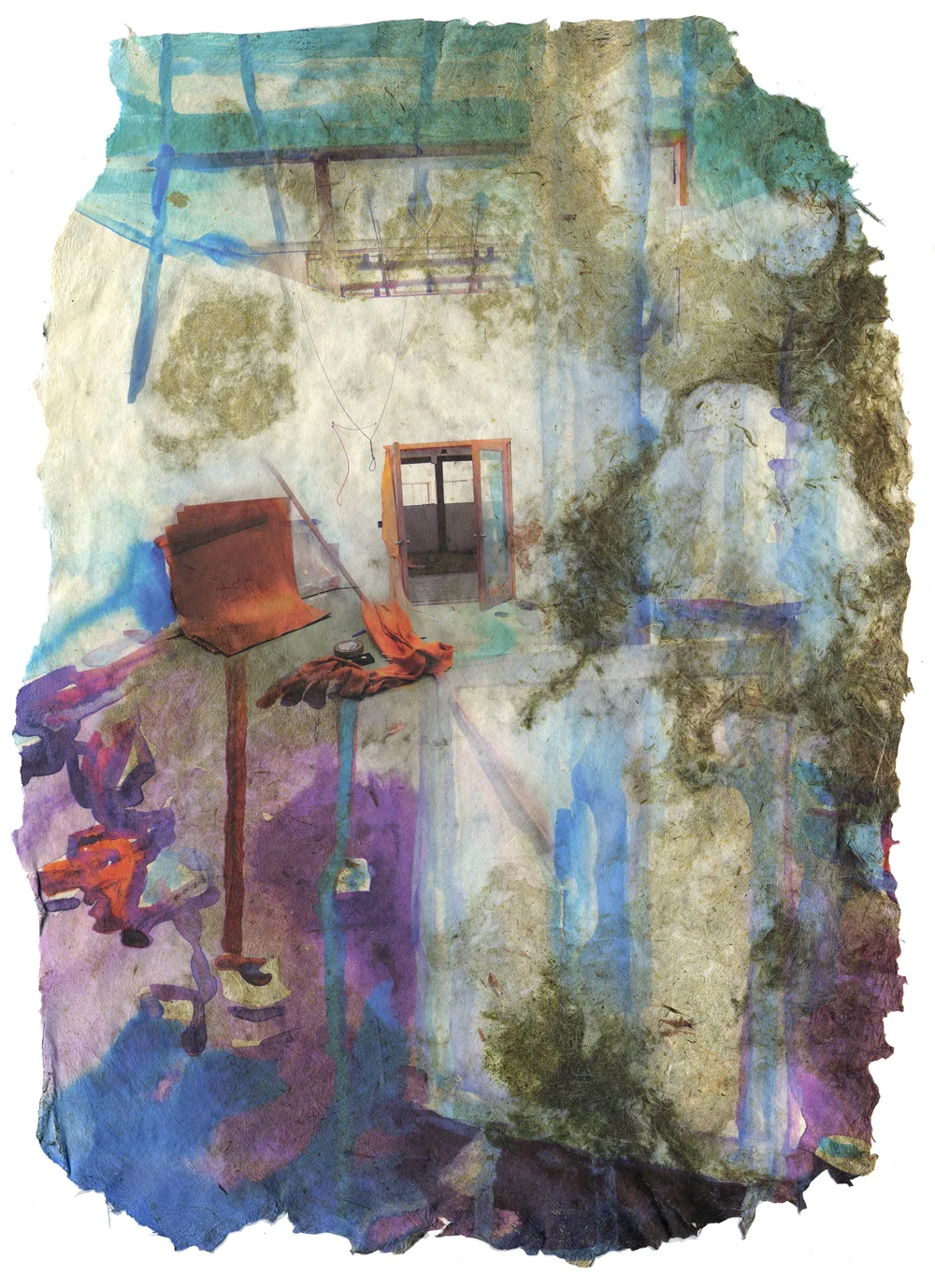Left Unfinished, 2017, Pigment print on handmade paper (cotton, daylily, bamboo, hosta, and yucca), 22 1/2 x 16 1/2