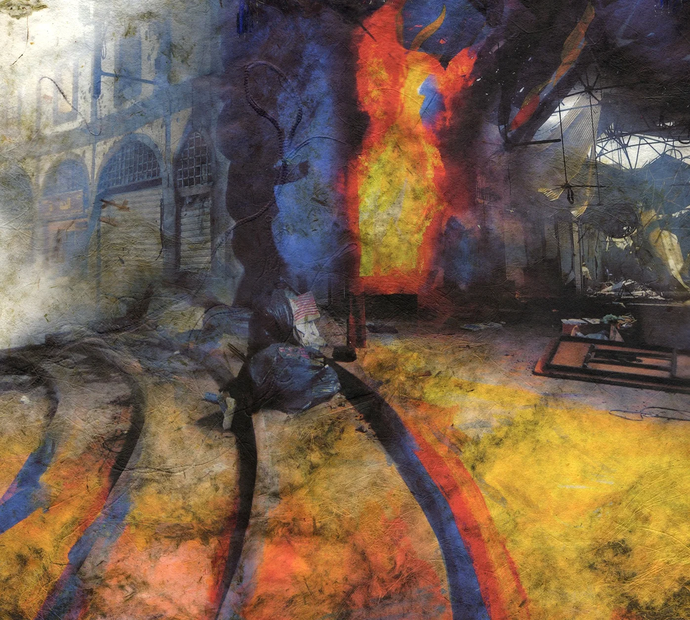 Convention Fire (detail), 2017, Pigment print on handmade paper (cotton, daylily, hosta, bamboo, yucca), 15 1/2 x 21 inches
