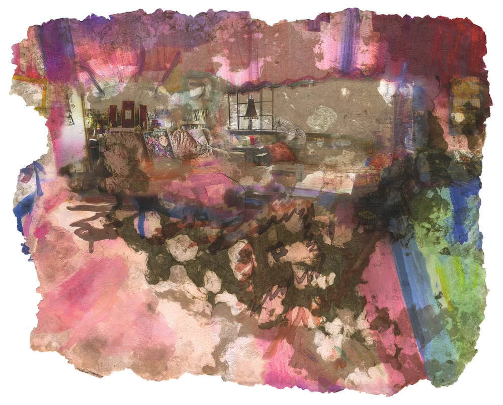 She Let It Happen (It Wasn't Her Fault), 2019, Pigment print on handmade paper (cotton, mulberry, hibiscus, medicinal herbs, antique lace and cotton fabric), 55 x 42 inches