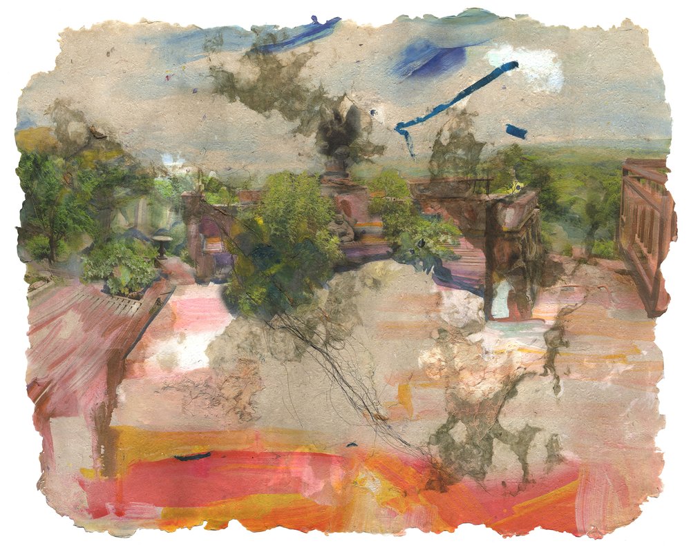 Get High, 2019, Pigment print on handmade paper (cotton, mulberry, hibiscus, medicinal herbs, horse hair, antique lace and cotton fabric), 55 x 42 inches