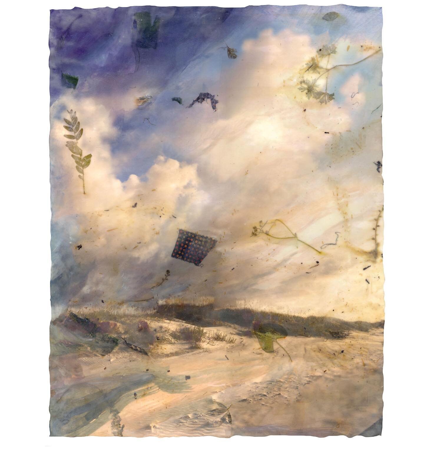 Join us for the opening of my show FROM THE GROUND 
at @211south on Tuesday May 23rd 6-8pm 
RSVP the gallery if you plan on coming
Was Weightlessness, 2023
Gouache paint, pigment print, handmade cotton and kozo paper with embedded dried leaves, flow