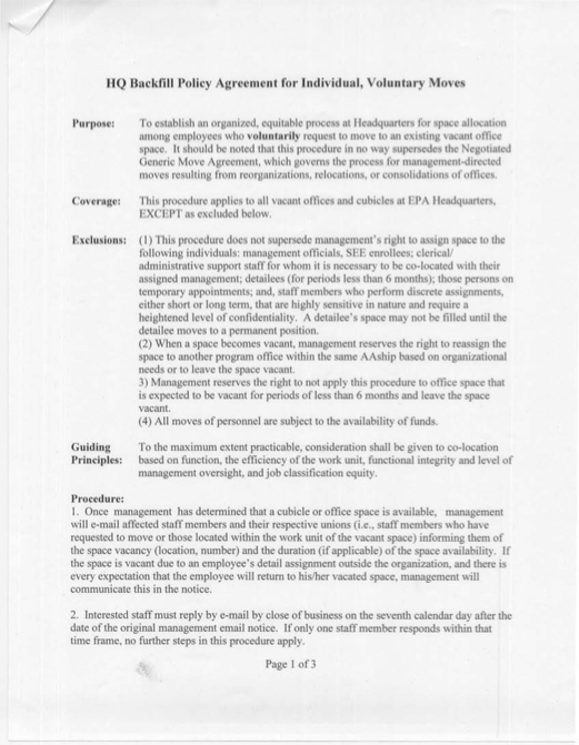 Office Moves: Voluntary Office Moves "Backfill" Agreement