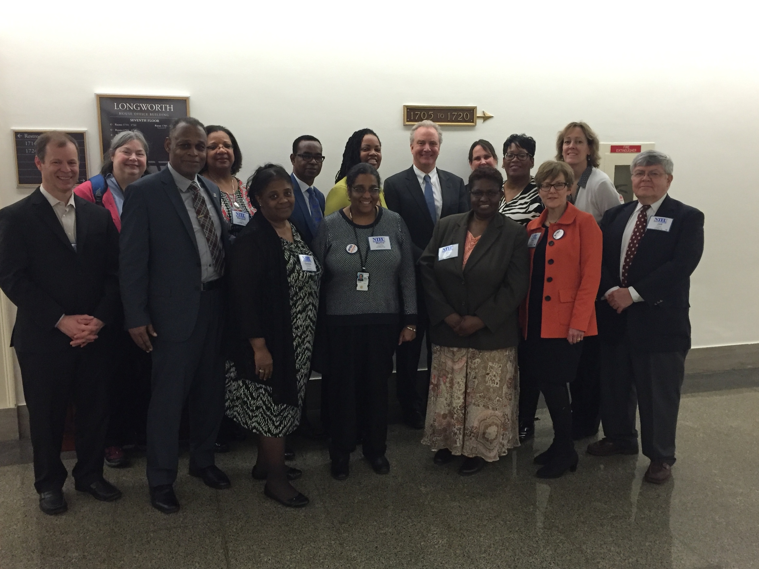 MD NTEU members, including Chapter 280 members pose for a group photo with Maryland Congressman Chris Van Hollen.