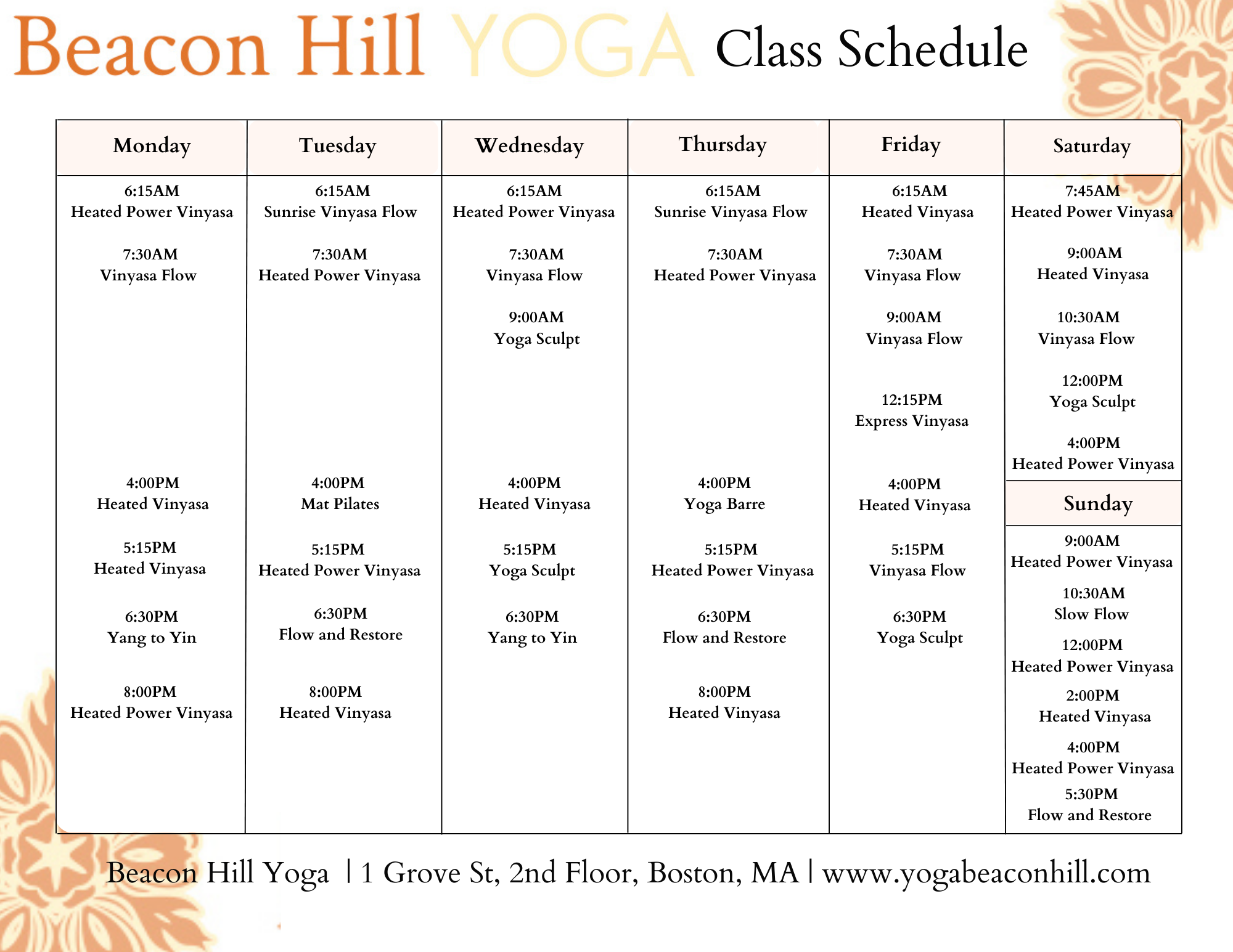 Schedule - Yoga Classes and Workshops - Red Sun Yoga