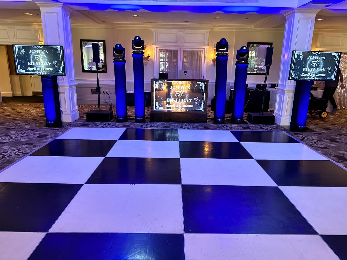 An epic Great Gatsby Themed 75th Birthday Celebration last night for Joseph. 

@djfrankec provided the musical soundtrack along with custom lighting, remote cocktail audio, dual LED TV displays, Elegant DJ Booth with LED TV display, room up lighting,