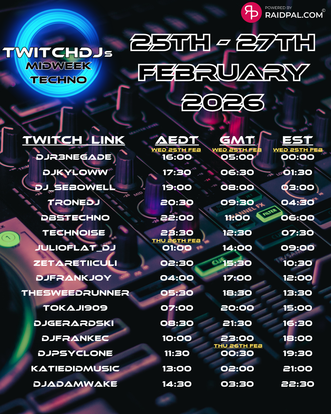The ClubHouse by DJ FrankEC on The Twitch DJ’s Midweek Techno Raid Train (2-25-26)