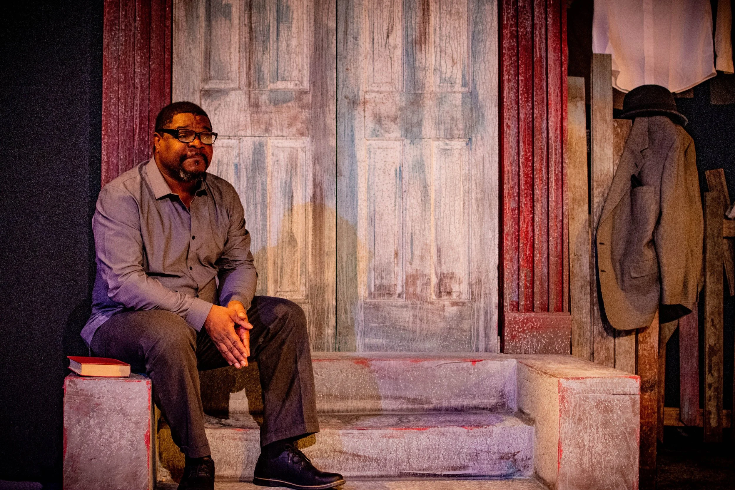 Aaron Smith as August Wilson, How I Learned What I Learned (2019, Riverside Theatre - Iowa City, IA) -Photo Courtesy Steuben B. Farrar