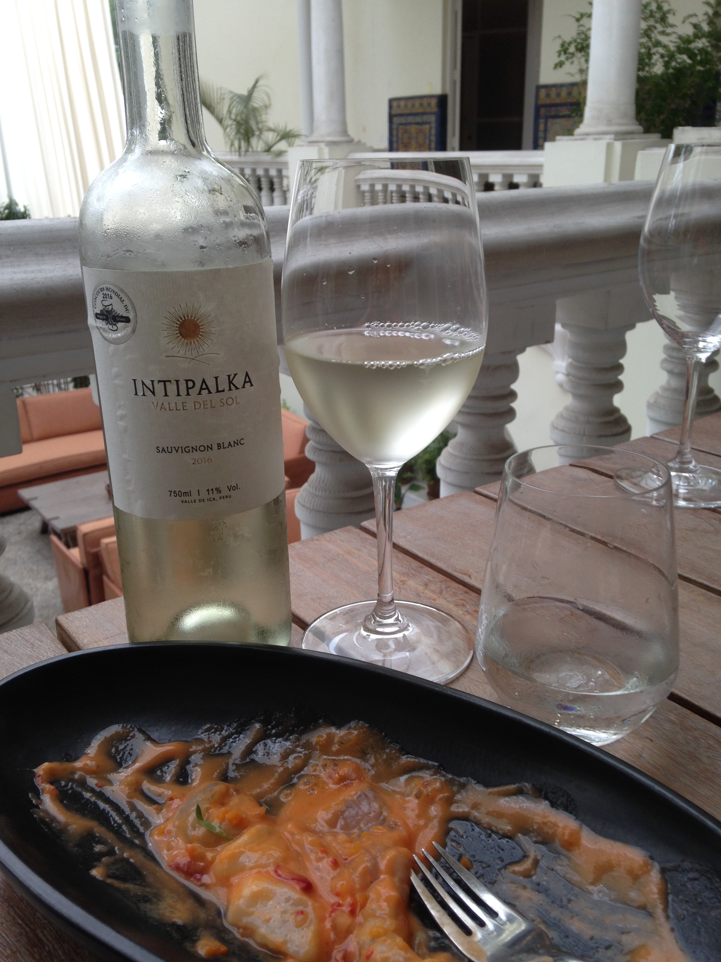 Mixed seafood ceviche with local Sauvignon Blanc