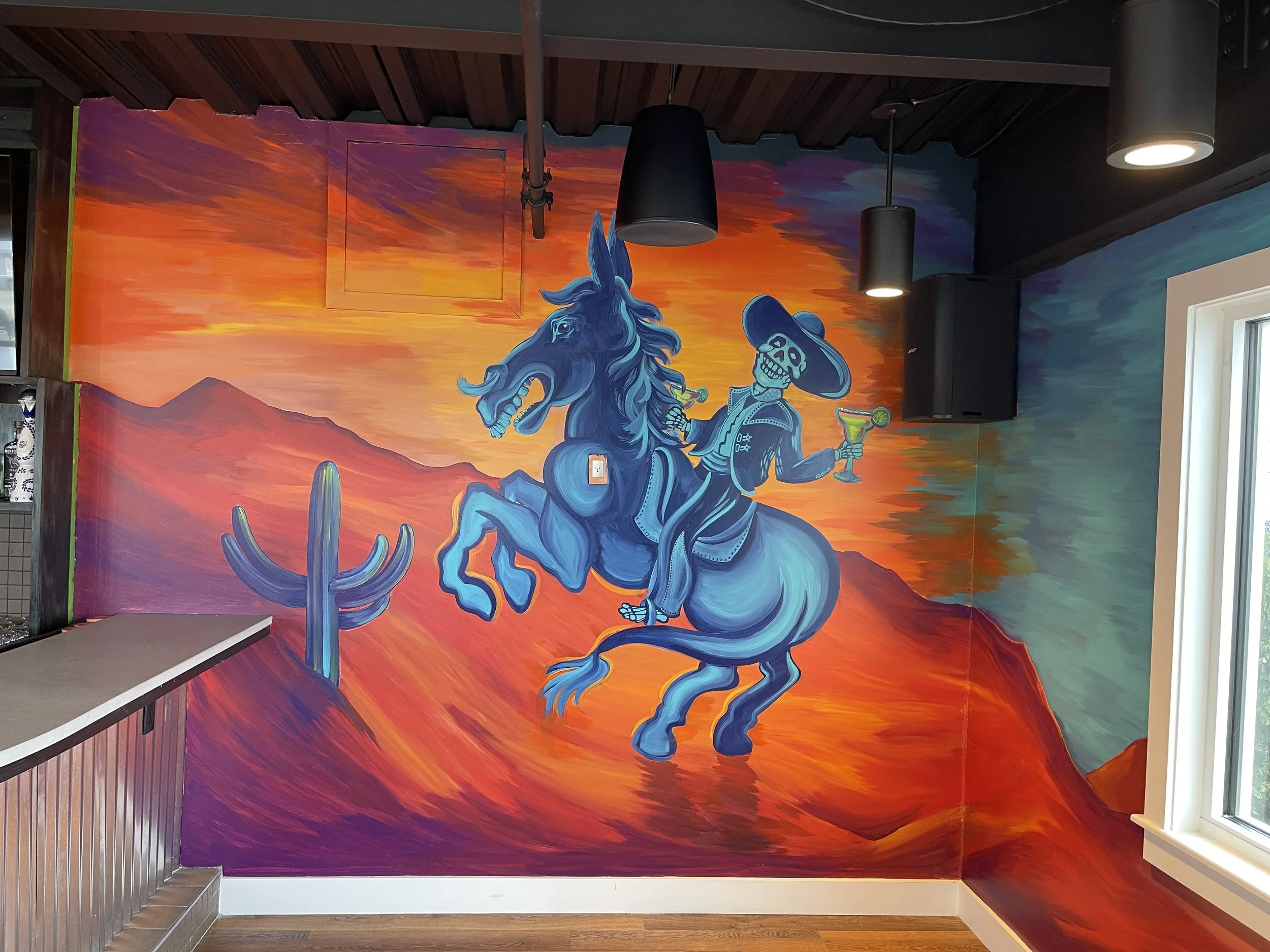 Cantina mural, Mission on the Bay, Beverly. 2023. 
