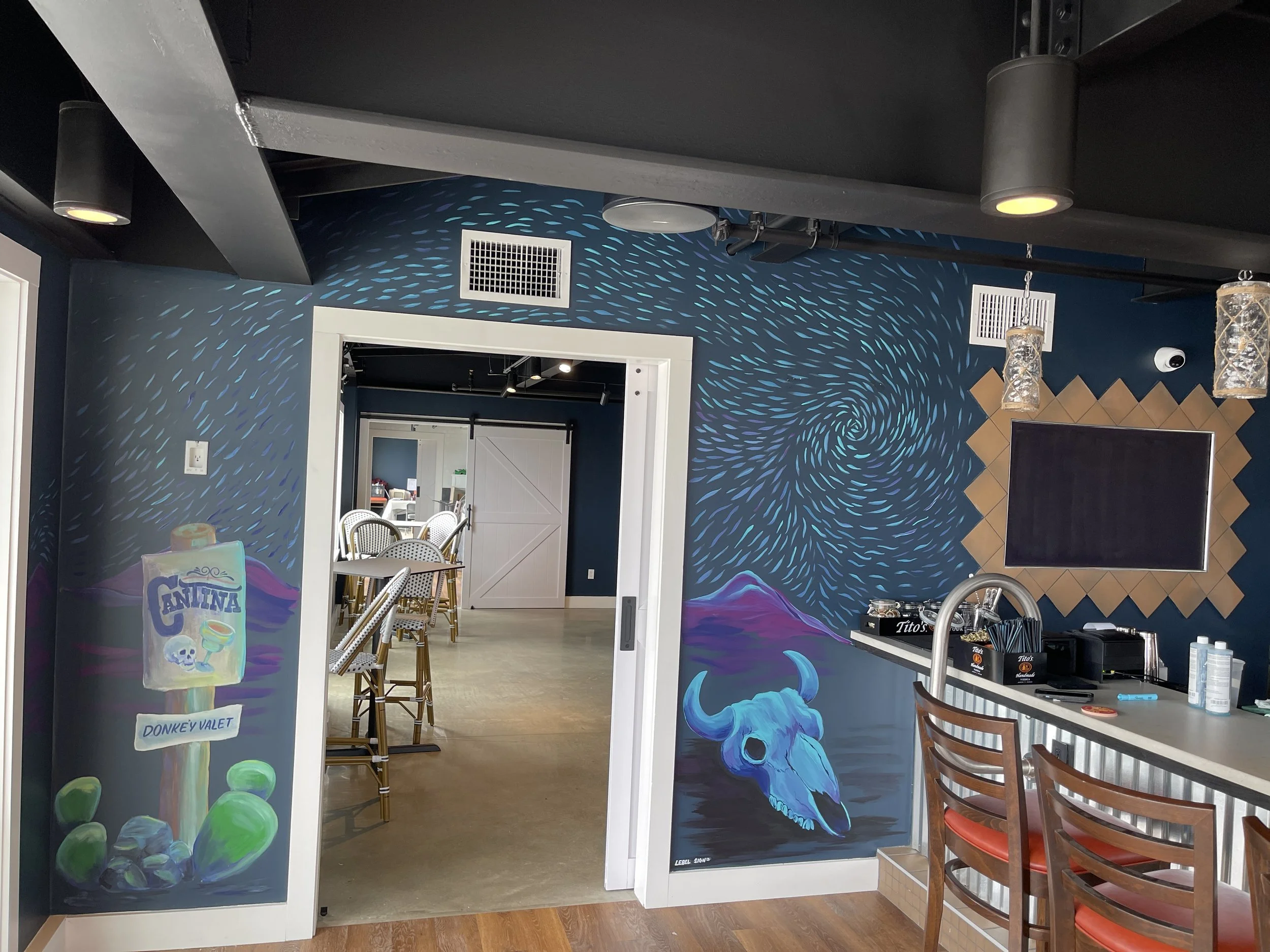 Cantina mural, Mission on the Bay, Beverly. 2023. 