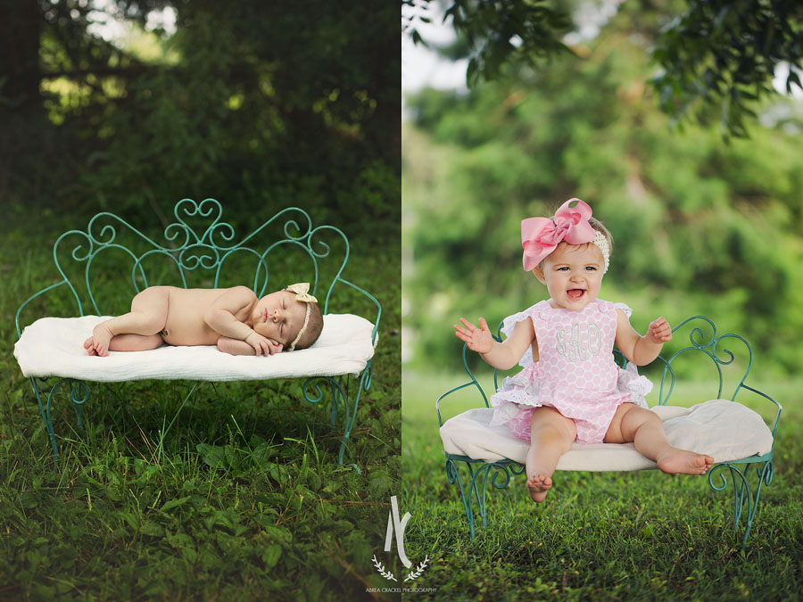  Little Gracelyn at her newborn session, and a year later!&nbsp; 