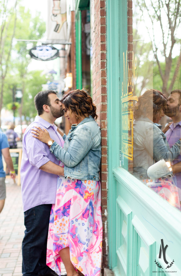 An engaged couple in Downtown Nashville, Tennessee