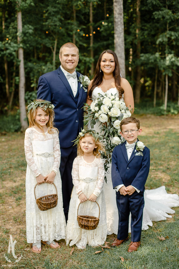 Bride & Groom with flower girls and ring bearer