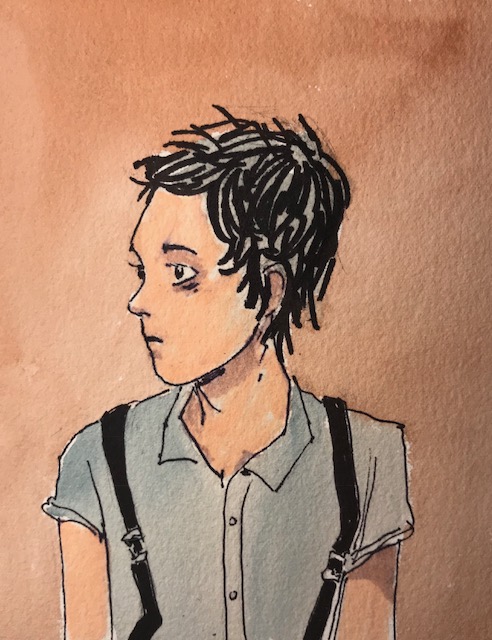 Again, an image cribbed from Cassanda Jean, done in watercolor and Sharpie marker. It's interesting that Sharpie is totally waterproof (although I realized today that it's not alcohol-proof, as the copic markers will totally smear it around).