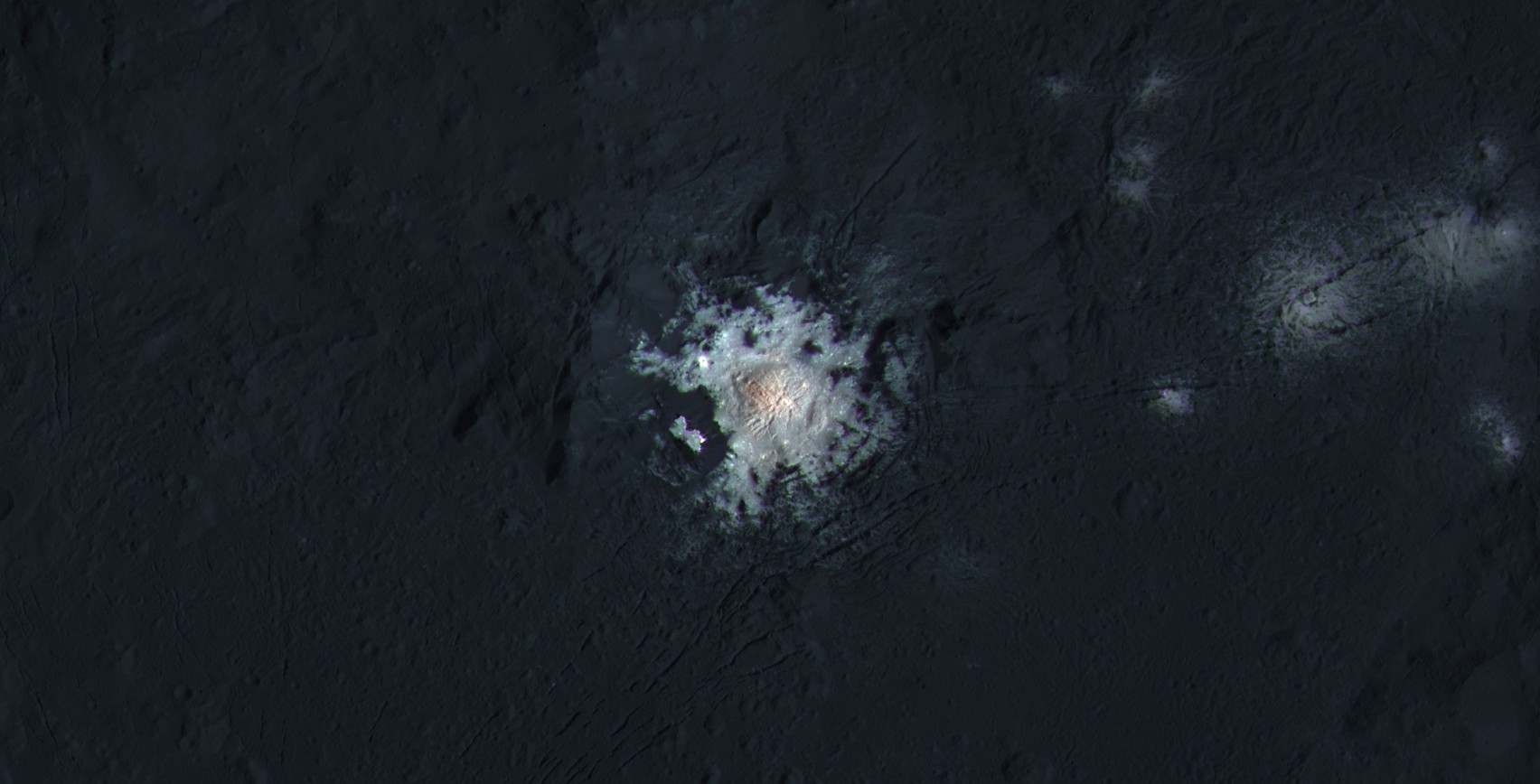 Center of Occator Crater in enhanced color! Image credit: NASA Dawn
