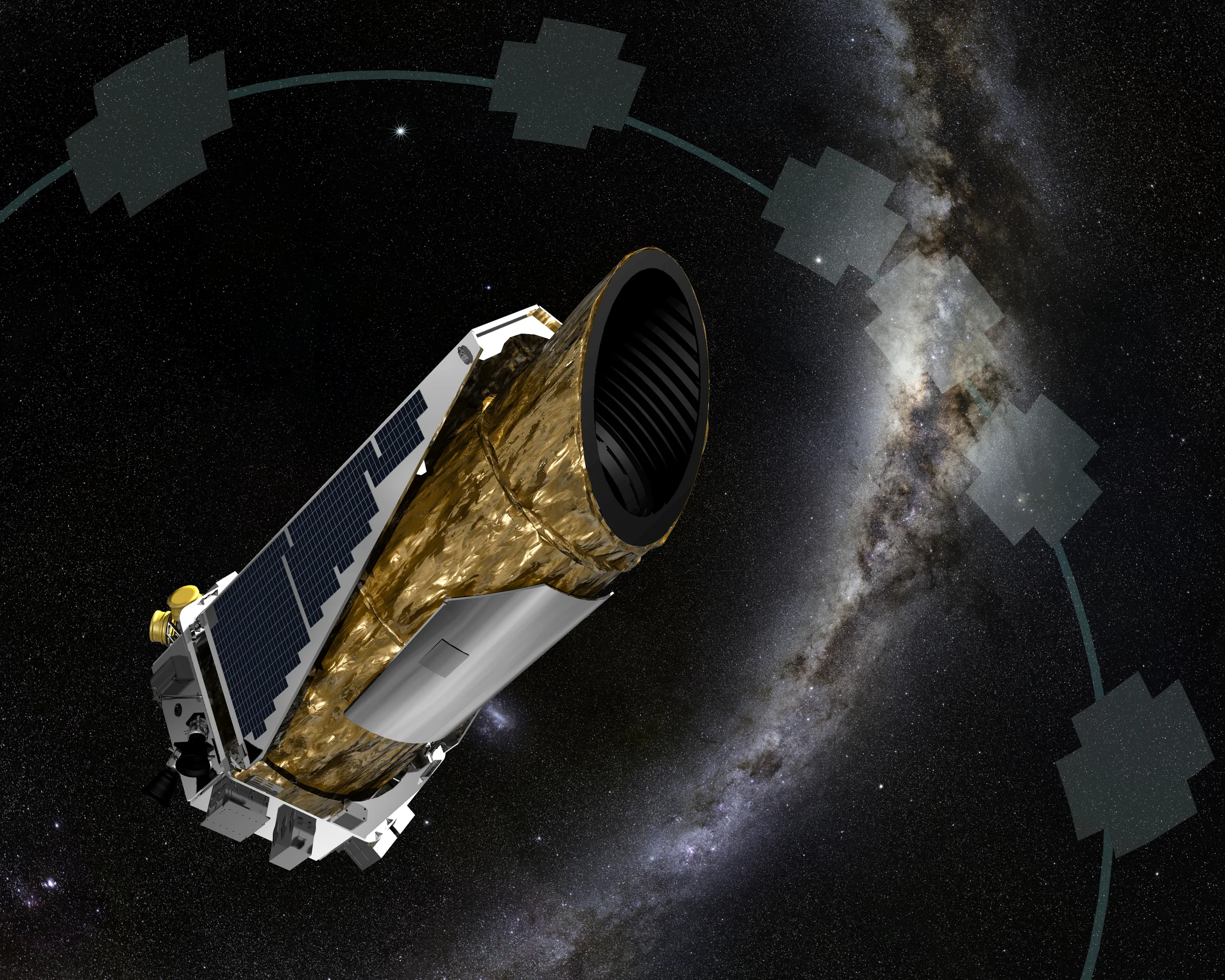 NASA K2 instrument concept. The gray boxes are "swaths" of data that it would investigate across our own galaxy, especially toward the center. Image credit: NASA-Kepler/K2