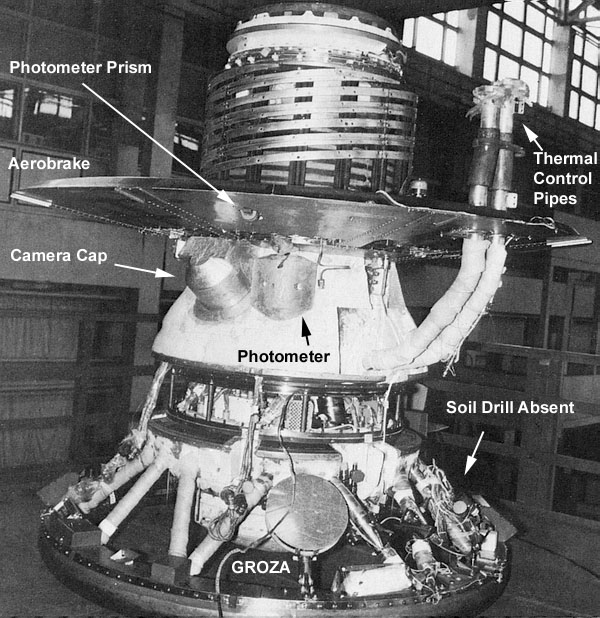 Venera 11 lander module- a success! With instruments to study the atmosphere and surface! Image credit: http://mentallandscape.com/