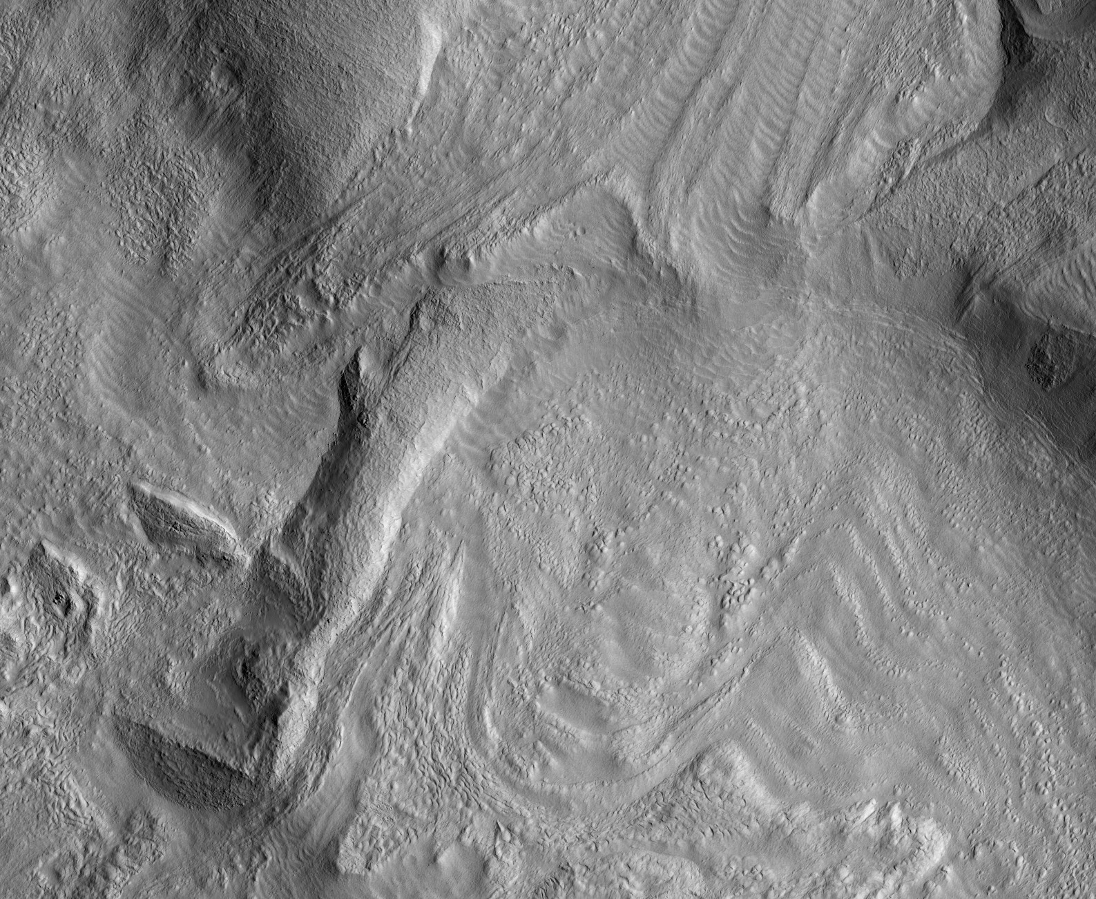 HiRISE image of glacial flow features on Mars!