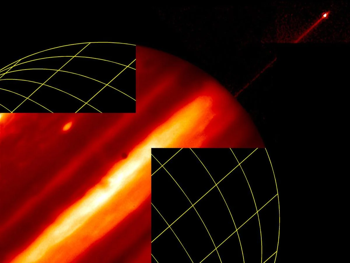 Jupiter and its rings in the infrared imaged by Hubble. Image credit: NASA