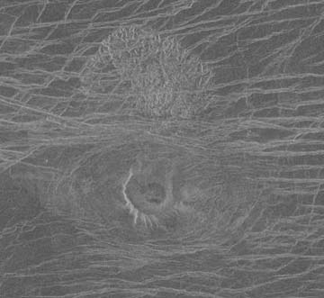 Example of a small tick volcano on Venus. Image credit: Magellan. 