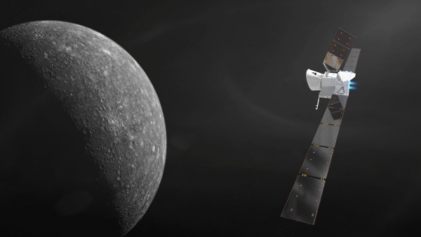 Artist rendition of BepiColombo approaching Mercury. Credit: ESA/ATG medialab; Mercury: NASA/JPL