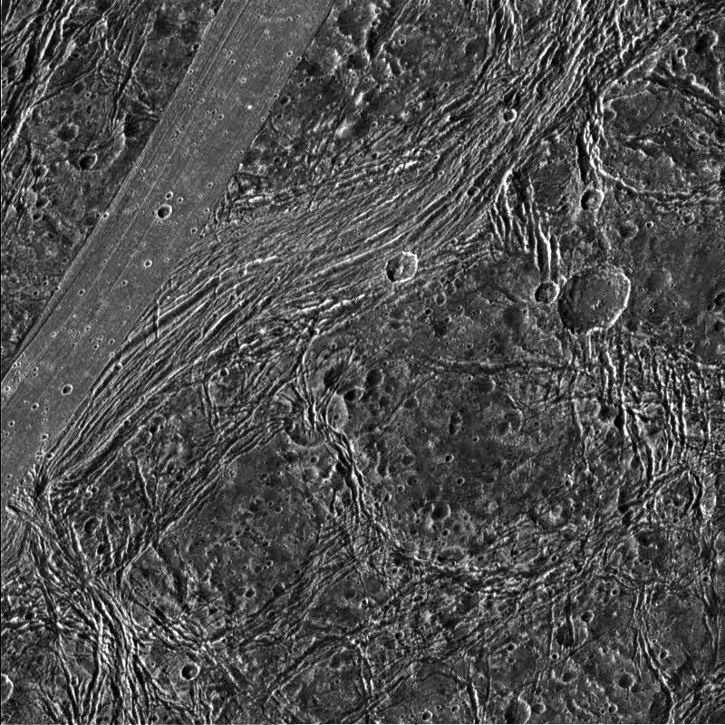 Surface of Ganymede from the Galileo probe! Image credit: NASA