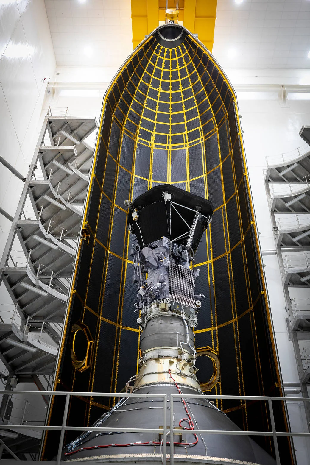 Interior of Parker Solar Probe inside the shield after final clean room testing. Image credit: NASA