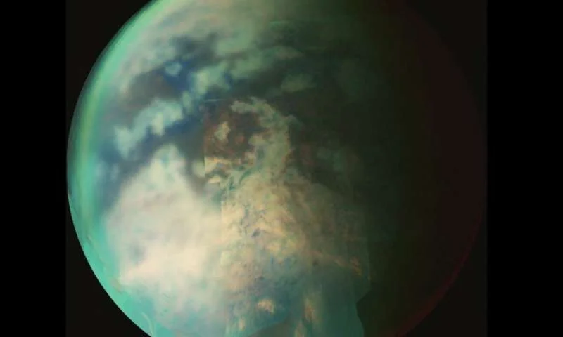Titan, the largest of Saturn’s moons, shown here from composite images from the Cassini spacecraft. Credit: NASA/JPL/University of Arizona.