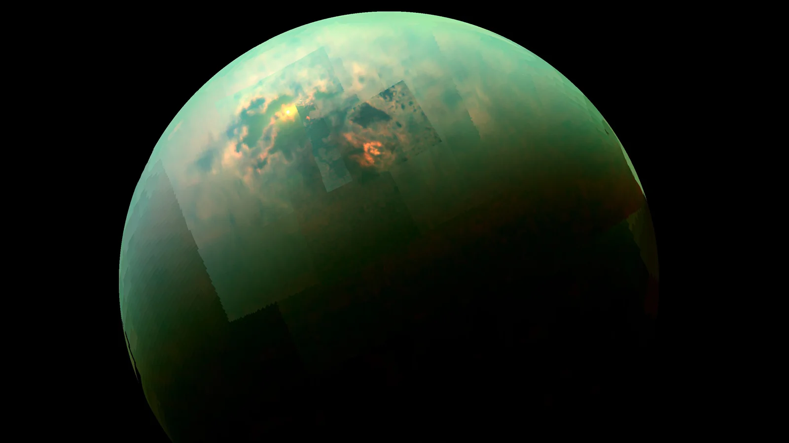 Titan as a mosaic from the Cassini spacecraft. Image credit: JPL/NASA/Univ. of Arizona