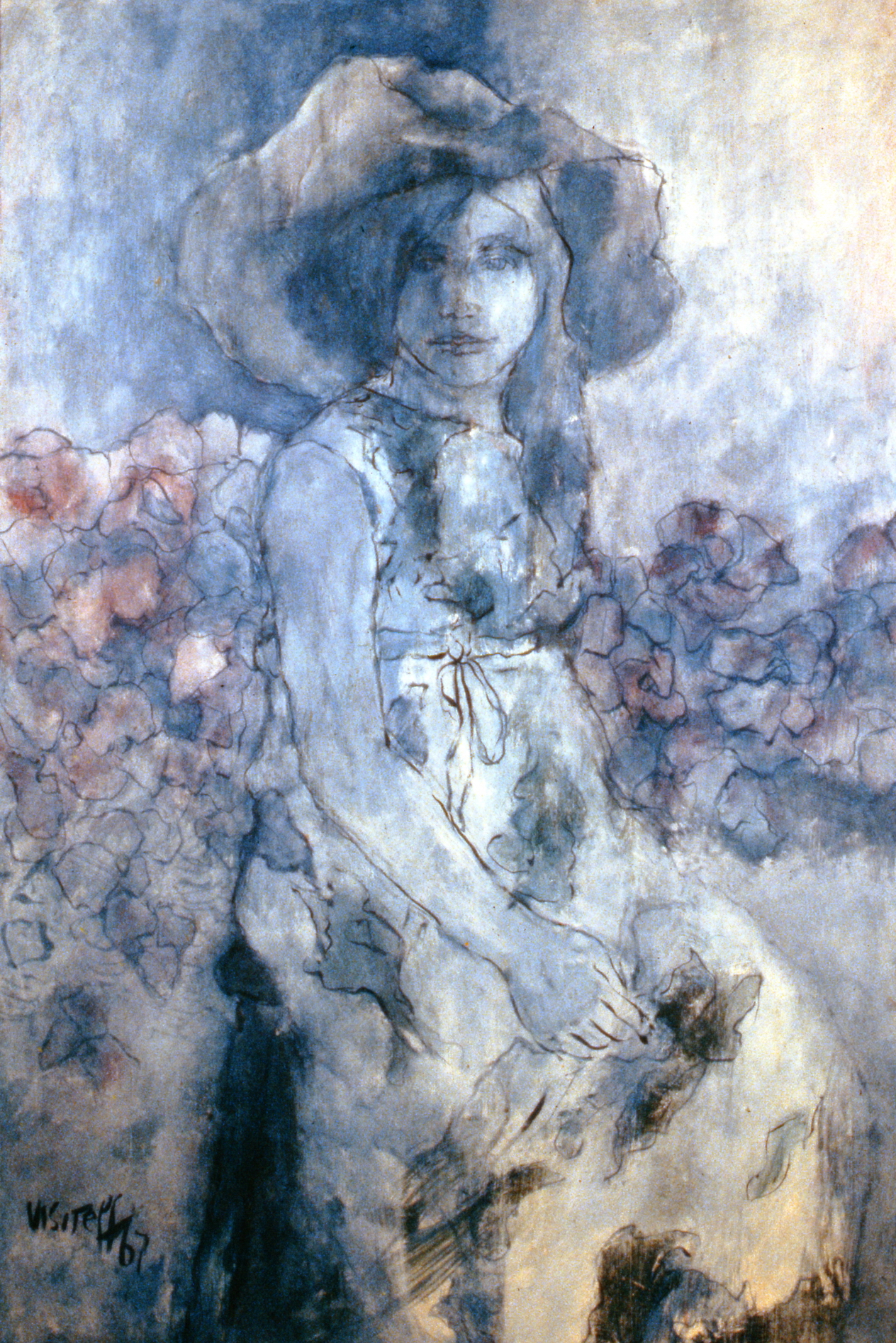 Blue Girl , 1967, Gail Visiteff, acrylic painting, 80 cm x 118 cm, 1967.02.01. Gift of anonymous Art Club member