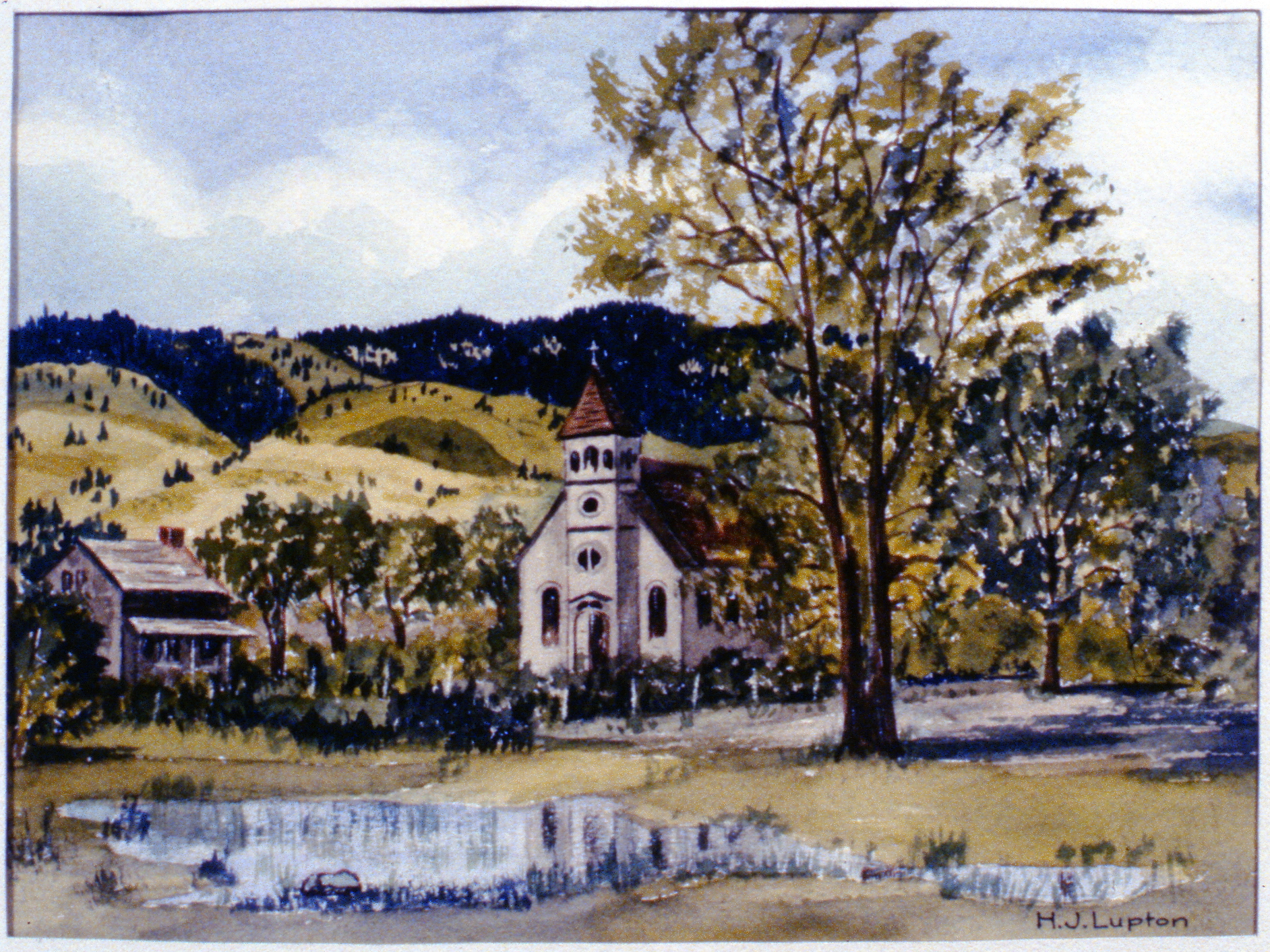 Untitled (Penticton Indian Band Reserve) , H.J. Lupton, watercolour on paper, 1985.02.01. Gift of the artist.