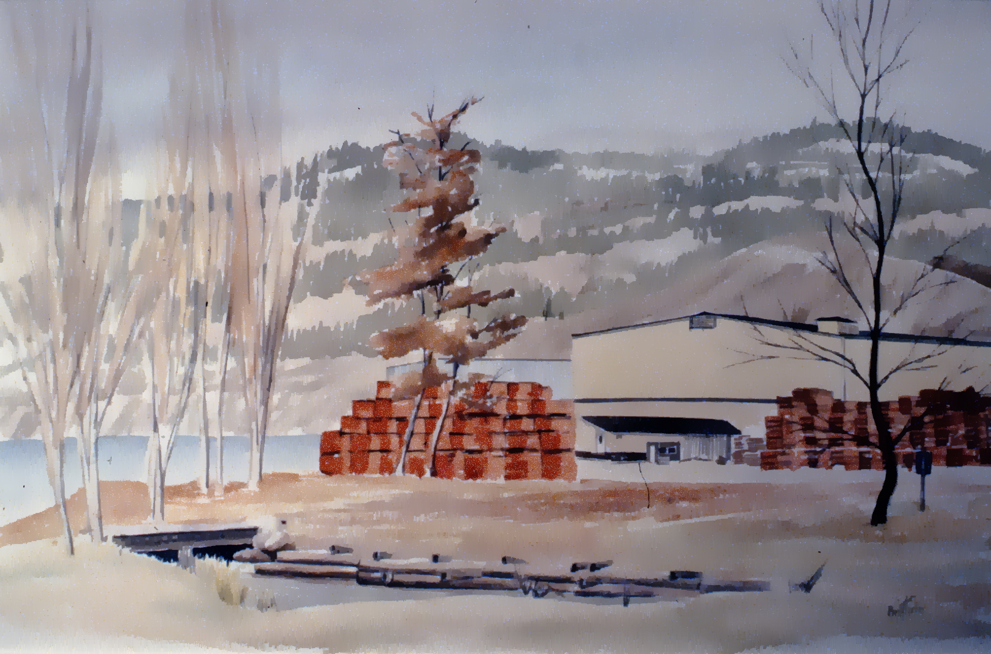 Art Gallery Site in Winter , c. 1985, Herb Brittain, watercolour on paper 14" x 22", 1986.05.02. Gift of the artist.