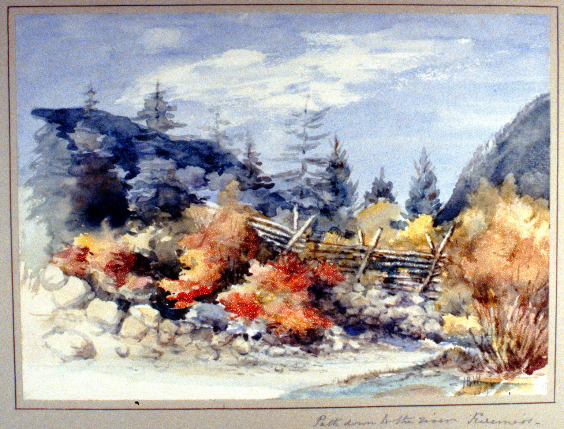 Path Down to the River, Keremeos , 1895, Julia Bullock-Webster, watercolour on paper, 22 x 30.1 cm, 1983.02.05. Gift of Mrs. Barbara Steel.