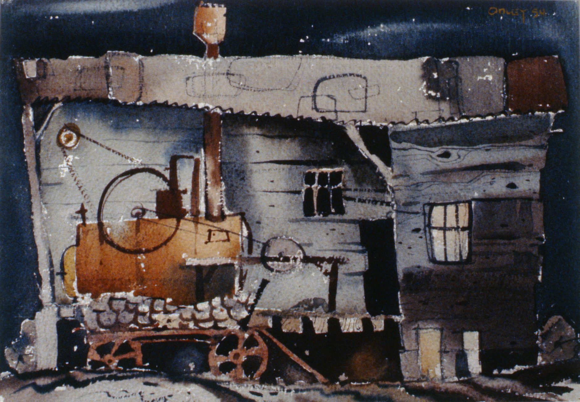 The Juice Factory, 1954, Toni Onley, watercolour on paper, 11" x 15 1/2", 1989.01.01. Gift of William Guerrard.