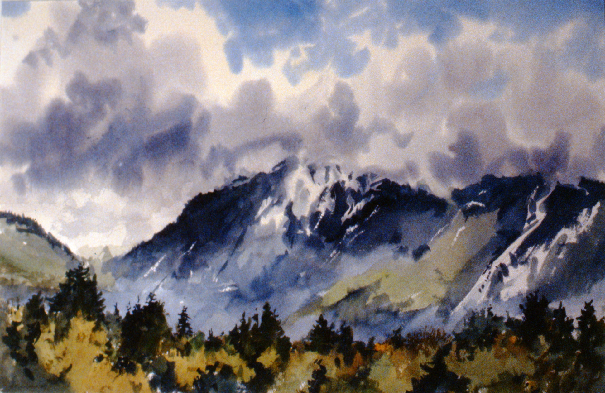 North Shore Mountains , 1985, Edward Pulford, watercolour 13 1/2" x 20 1/2", 1991.01.01. Gift of the artist.