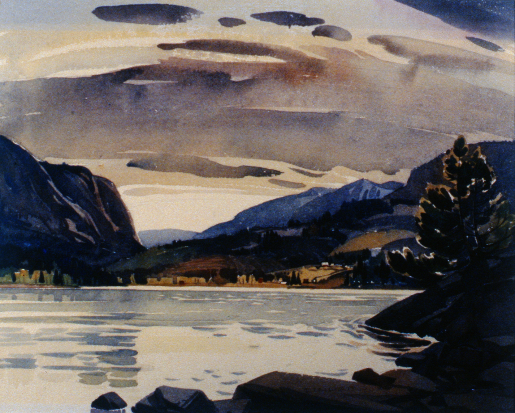 From Copper Island looking towards Blind Bay , 1946, Luke Lindoe, watercolour, 16" x 21 1/2", 1994.14.01