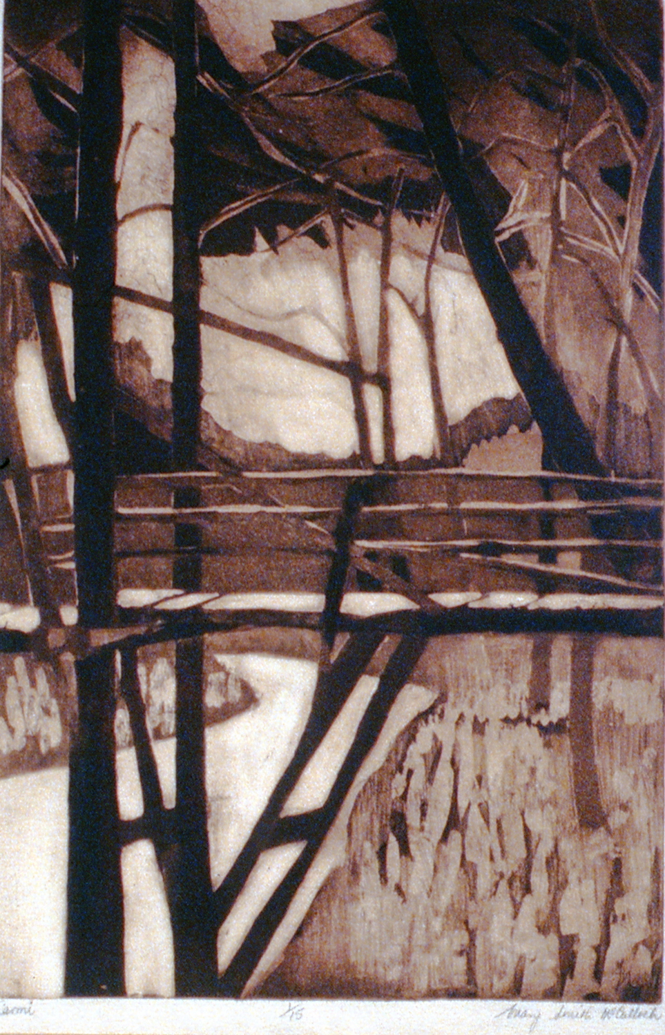 Carmi , n.d., Mary McCulloch, etching & aquatint, 48 x 31.5cm, 1995.01.07. Gift of the Okanagan Mainline Regional Arts Council.