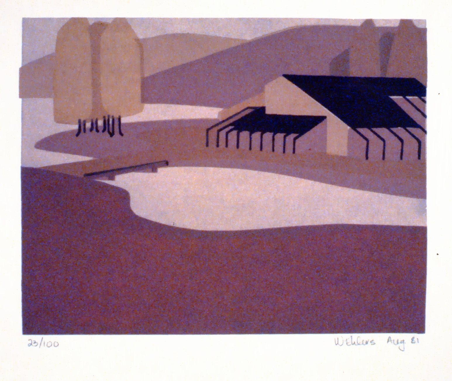 Untitled (Art Gallery of the South Okanagan), 1981, Wendy Ehlers, serigraph, edition 23/100, 14.2 x 18.2 cm, 1997.06.01. Gift of the artist