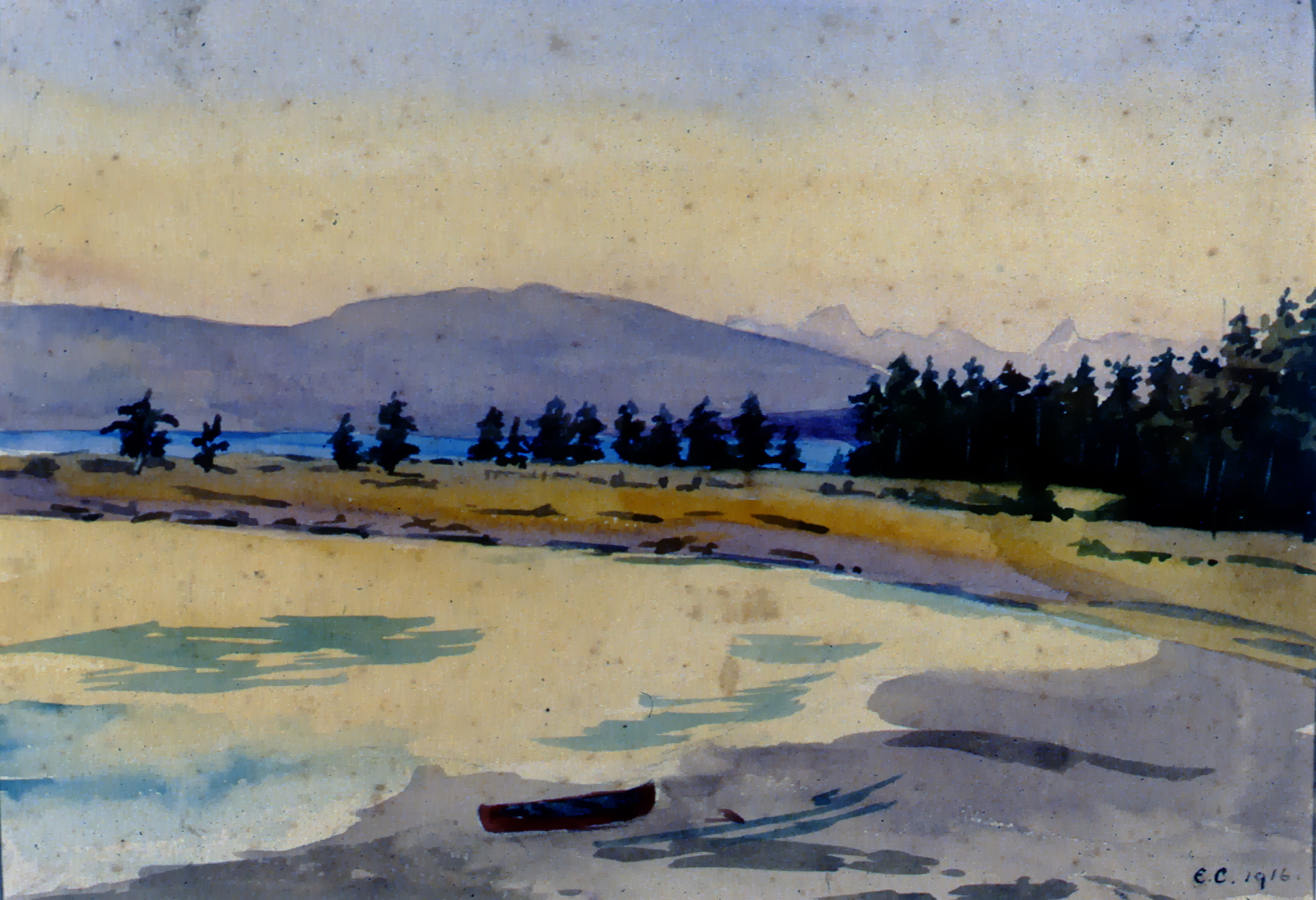 Untitled Landscape (Peachland), 1916, Elsie Crompton, watercolour, 17.5 cm x 25.5 cm, 1998.02.01, gift of M. Cecil Fowler and the Courtenay and District Museum