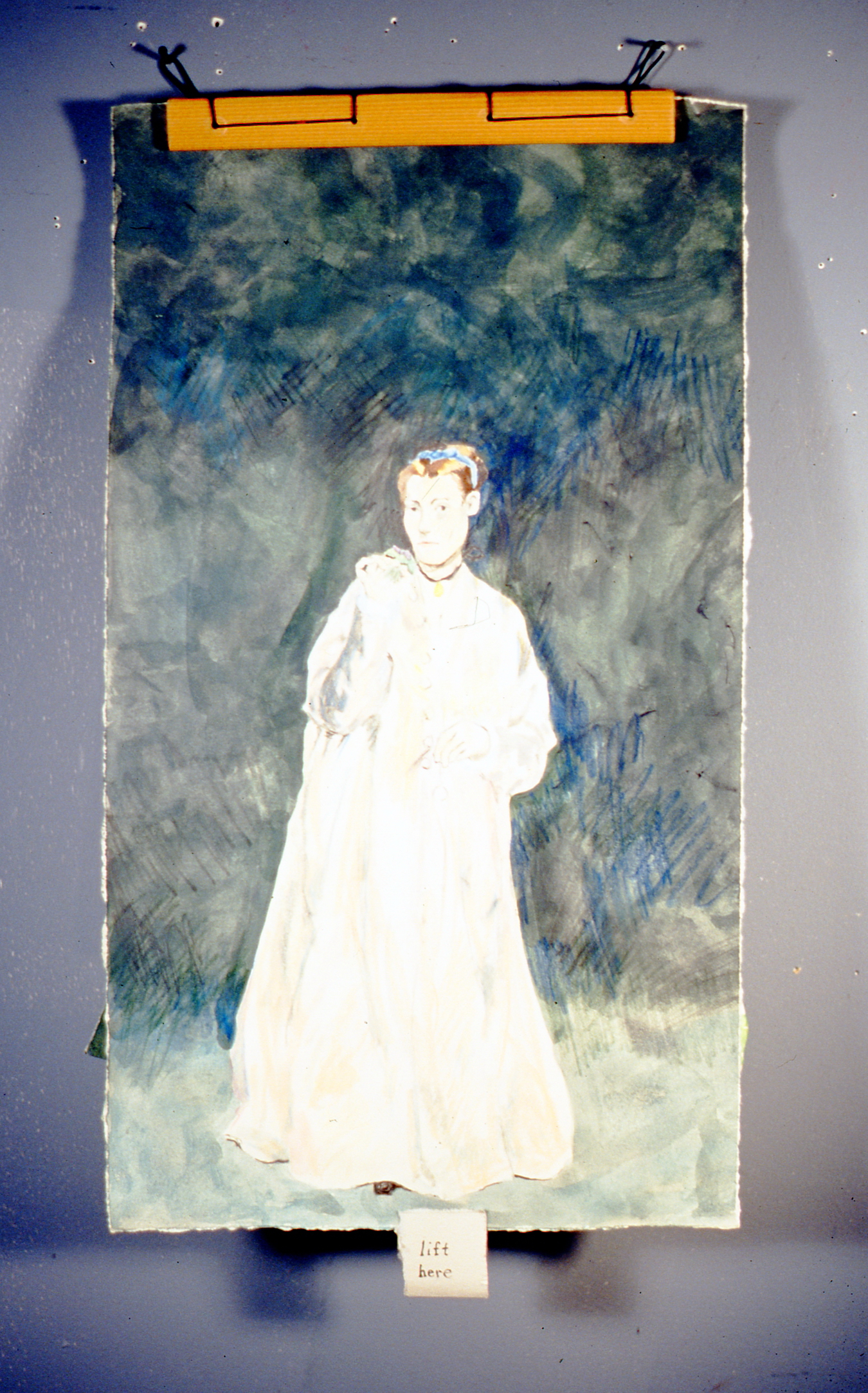 Woman with a Flower , 2000, Richard Motchman, mixed media on paper, 17" x 9 1/4", 2000.02.02, gift of the artist