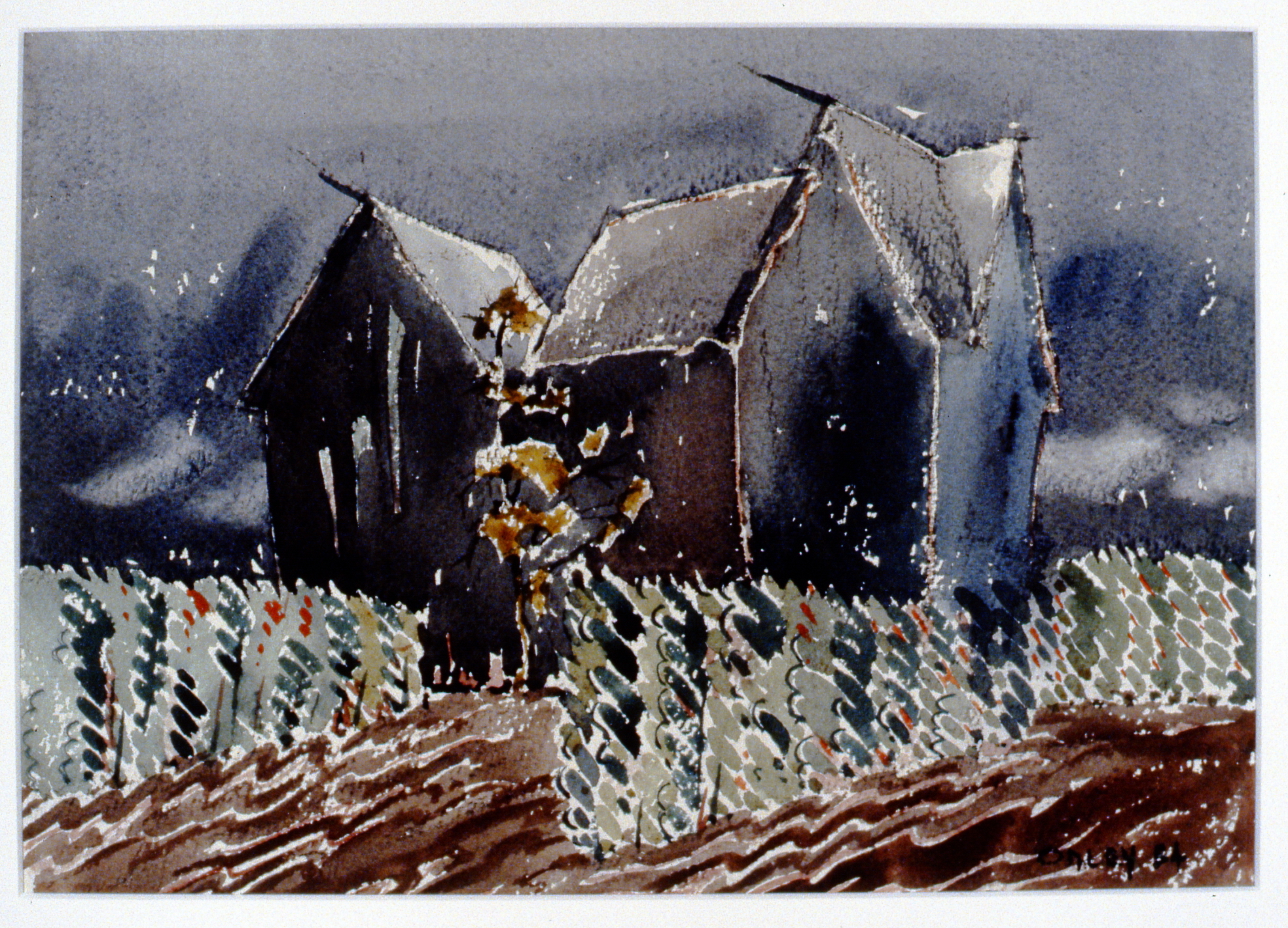 Untitled (Cainsville/Ontario), 1954, Toni Onley, watercolour, 26 cm x 36.9 cm, 2001.04.03. Gift of the Estate of Ethel & Maurice Joslin.