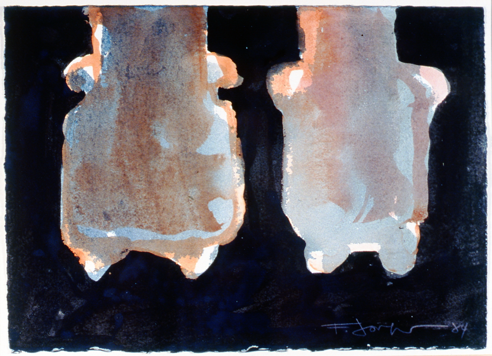 Still Life, Black & White (Vases with Feet) , 1984, watercolour and ink on paper, 15" x 12", 2003.06.04, gift of Mrs. Rosita Tovell