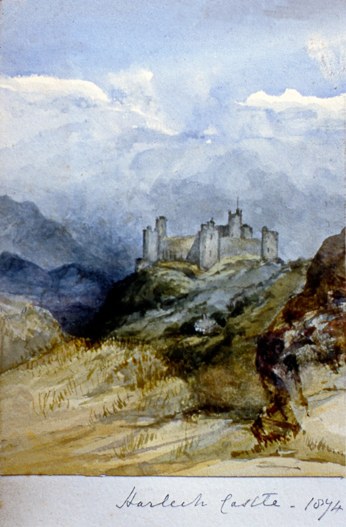 Harleck Castle 1874 , 1874, Julia Bullock Webster, watercolour on paper, 5 5/8" x 4 1/8", 2003.02.47, gift of The Grist Mill at Keremeos