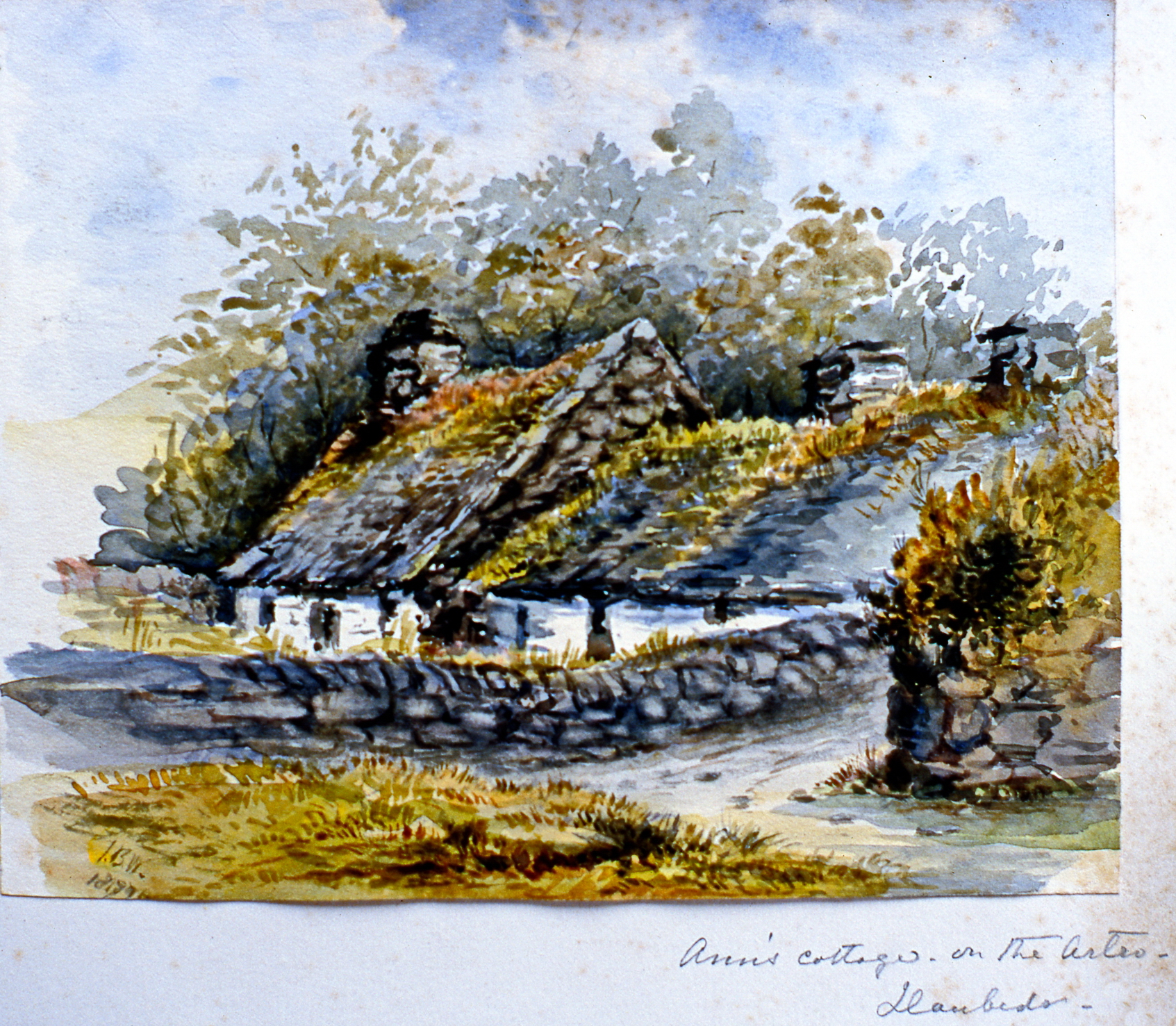 Ann's Cottage on the Artro , 1879, Julia Bullock Webster, watercolour on paper, 5 3/4" x 7", 2003.02.50, gift of The Grist Mill at Keremeos