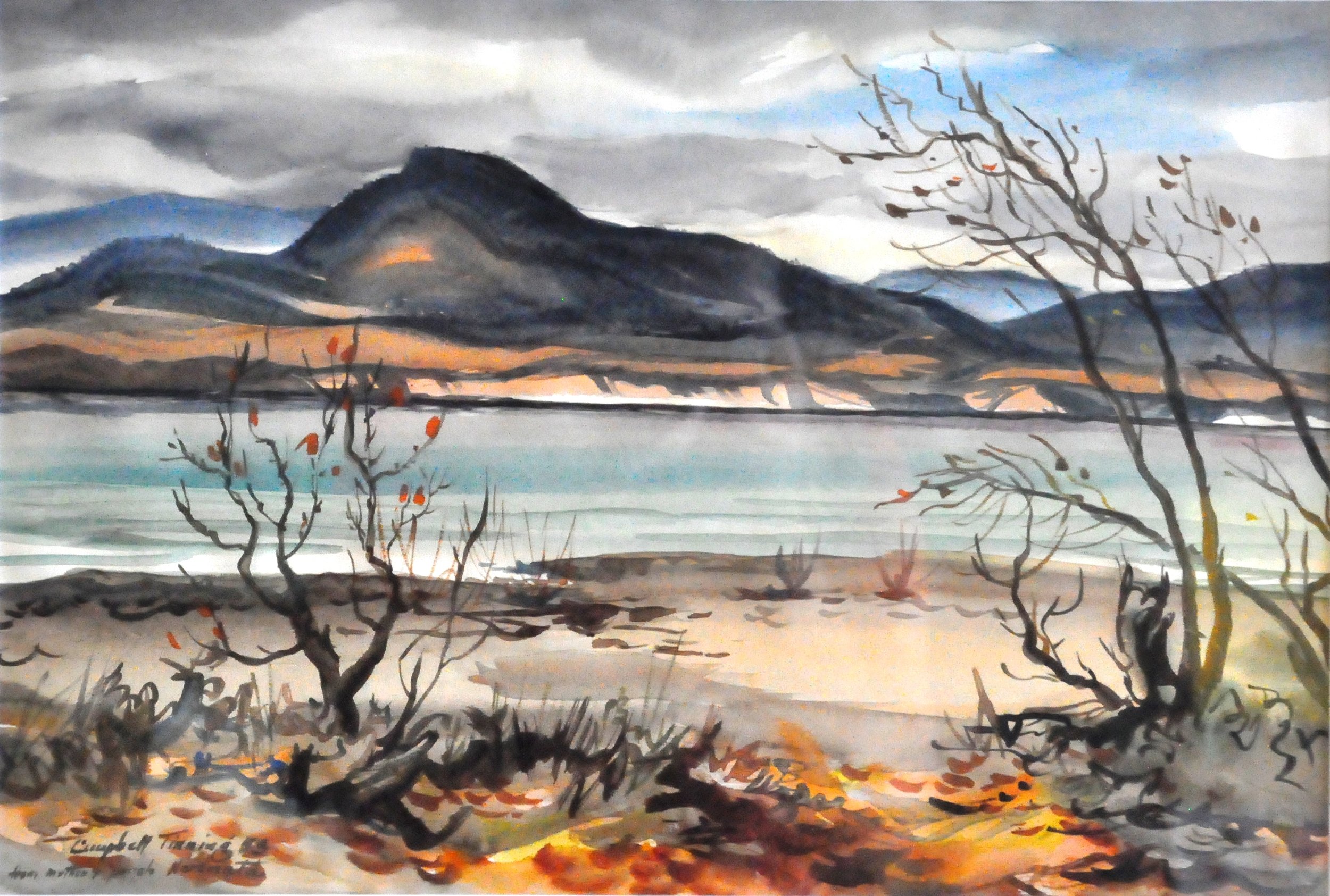 From Mother's Porch, Naramata , 1953, George Campbell Tinning, watercolour on paper, 11" x 16", 2006.01.01, gift of Ann Collins